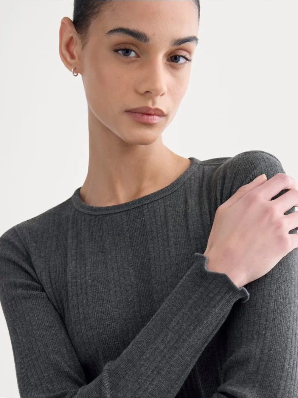 Everlane Lounge Rib Cropped Shirt - Gray